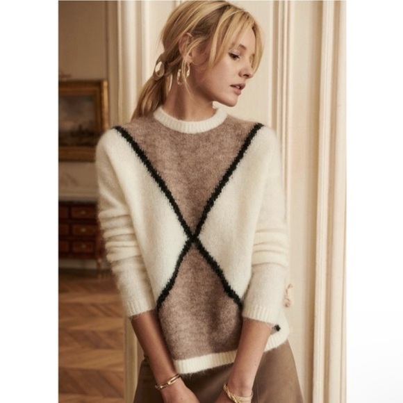 SEZANE Quentin Jumper Ecru Taupe Noir S - Picture 3 of 11